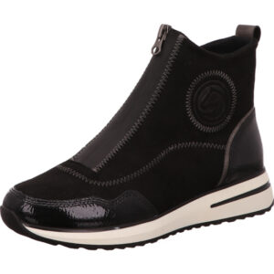 Remonte Damen Stiefelette schwarz kombi mit Reißverschlus und heller Sohle