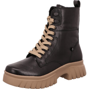Rieker Pavo hoher Winterschuh schwarz mit beige farbenen Schnürsenkel und Sohle
