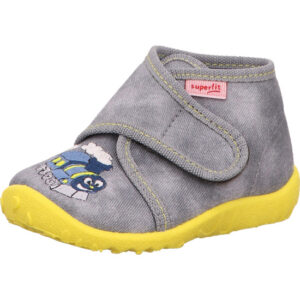 Superfit Kinder Lauflernschuh grau mit Lokomotive und gelber Sohle