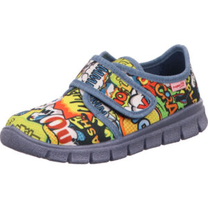 Superfit Kinderschuh Jungs Comicdesingn mit blauem Rand und grauer Sohle mit Klett
