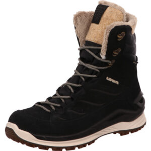 Lowa Calceta Evo GTX Damenschuh Stiefel hoch schwarz mit heller Sohle und hellem Fell mit gore-tex