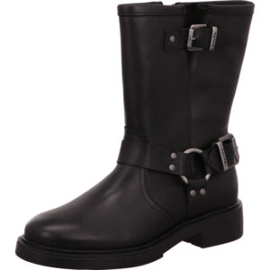 Palpa Damen Stiefelette schwarz mit silber Schnallen und Nieten und schwarzer Sohle
