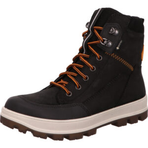 Superfit Kinderschuh hoch jungs schwarz mit orangener Schnürung und weißer Sohle
