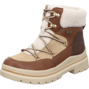 Remonte Damen Stiefelette braun kombi mit weißem Fell und beiger Sohle