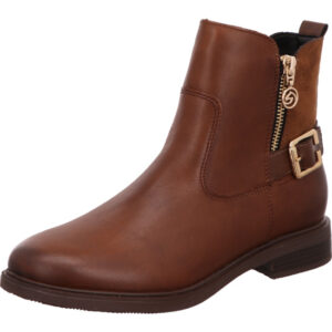 Remonte Damen Stiefelette braun mit goldener Schnalle und brauner Sohle