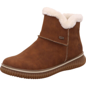 Rieker Damen Stiefelette braun mit weißem Fell und brauner Sohle