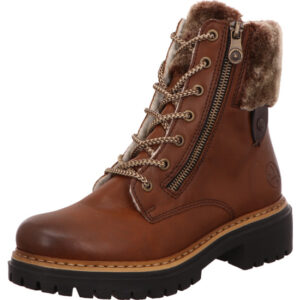 Rieker Damen Stiefelette braun mit braunem Fell und schwarzer Sohle