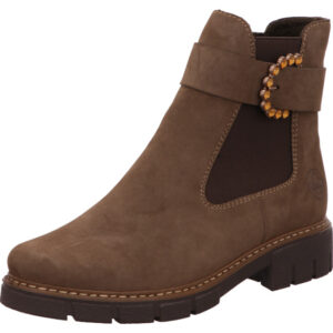 Rieker Damenstiefelette braun kombi mit Schnalle und schwarzer Sohle