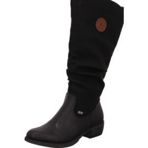 Rieker Damen Stiefelette hoch schwarz mit schwarzer Sohle