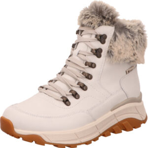 Rieker Damen Stiefelette weiß kombi mit grauem Fell und heller Sohle