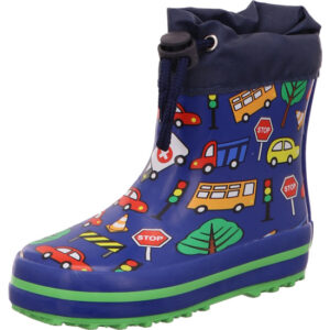 Beck Kindergummistiefel blau mit Straßenmotiv und grünen Streifen