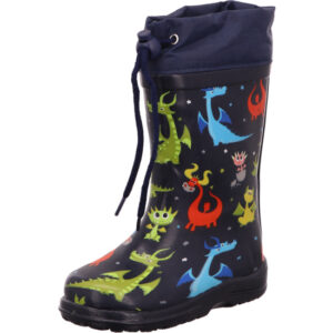 Beck Kindergummistiefel Jungs dunkelblau mit Drachen und dunkleblauer Sohle und Bund