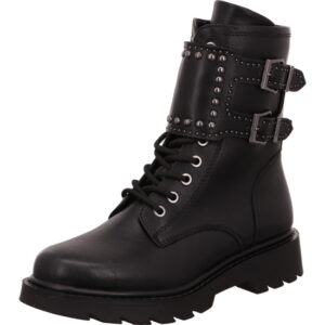 Tamaris Damen Stiefelette Schnürer schwarz mit Nieten und Schnallen und schwarzer Sohle