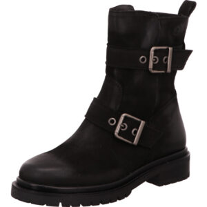 Tamaris Damen Stiefelette schwarz mit zwei Schnallen und schwarzer Sohle