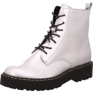 Palpa Damen Stiefelette Schnürer weiß mit schwarzer Sohle und schwarzen Schnürsenkel gefüttert