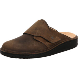 Finn Comfort Herren Clogs braun mit Klett und schwarzer Sohle