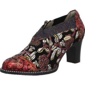 Laura Vita Damen Pumps schwarz mit rot und Blumen und grauem Glitzerrand mit schwarzem Absatz