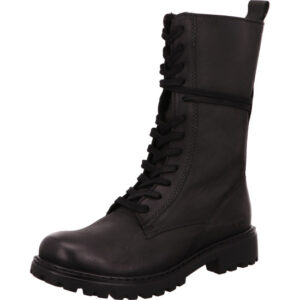 Josef Seibel Damen Stiefelette schwarz mit schwarzer Schnürung und schwarzer Sohle