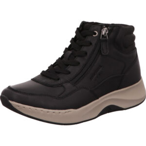 Josef Seibel Damen Stiefelette schwarz mit Schnürung und Reißverschluss und graue Sohle