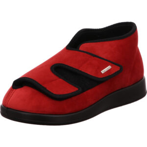 Varomed Damen Therapieschuh rot mit schwarzem Rand und Klett mit schwarzer Sohle