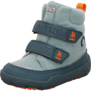 Affenzahn Kinderschuhe hoch blau mit petrolfarbenen Klett und Sohle