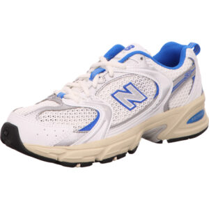 New Balance Senaker Damen Schnürer weiß mit blau silber und beige schwarzer Sohle