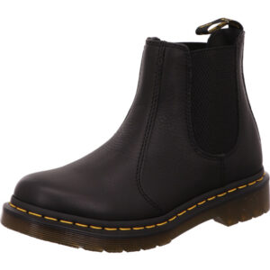Dr Martens Damen Stiefelette schwarz mit dunkler Sohle und gelber Naht