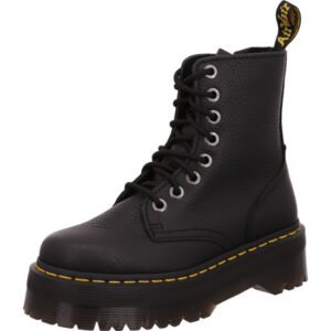 Dr Martens Damen Stiefelette Plateau schwarz mit schwarzer Sohle und gelber Naht