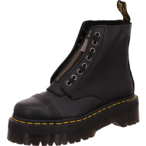 Dr Martens Damen Stiefelette schwarz mit Reißverschluss vorne und dunkler Sohle mit gelber Naht