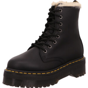 Dr Martens Damen Stiefelette Plateau gefüttert schwarz mit schwarzer Sohle mit goldener Naht