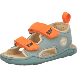 Affenzahn Kinder Sandalen blau beige kombi mit orangener Sohle und blauer Sohle