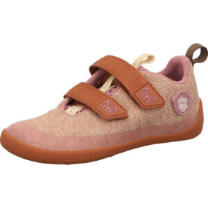 Affenzahn Kinderhalbschuh Mädchen rosa beige kombi mit braunem Klett und brauner Sohle