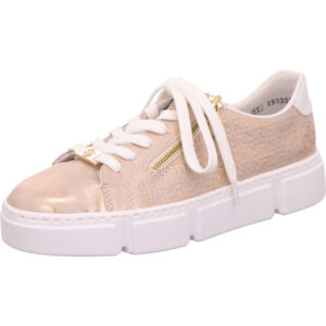 Rieker Damen Halbschuh rosé mit goldenem Reißverschluss und weißer Sohle
