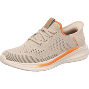 Skechers slade quinto Damen Halbschuh hell beige mit orange slipper mit slip in und heller Sohle