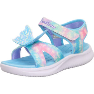 Skechers jumpsters Kindersandale pink und türkis und hoher helle Sohle