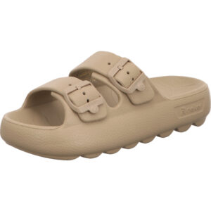 Rieker Damen Pantolette Plateau beige mit beigen Schnallen