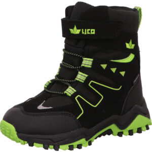 Lico Kinderstiefelette Jungs schwarz mit neongrün und Klett mit schwarz grüner Sohle