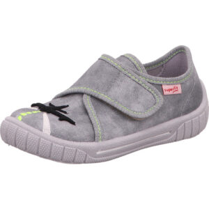 Superfit Kinder Hausschuh Jungs grau mit Flugzeug und grauer Sohle mit Klett