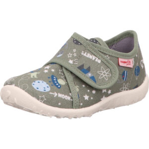 Superfit Kinder Hausschuh Jungs grau mit Weltraummotiven und weißer Sohle mit Klett