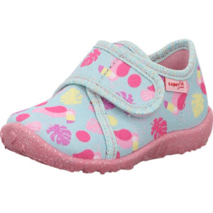 Superfit Kinder Lauflernschuh Mädchen hellblau mit exotischen Desingn und pinker Glitzer Sohle