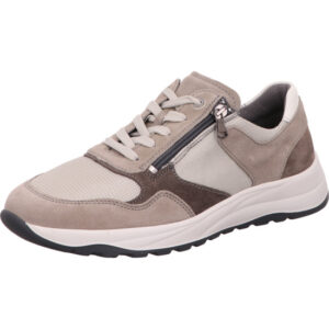 Waldläufer Halbschuh Damen geschnürt mit Reißverschluss an der Seite beige kombi mit weiß schwarzer Sohle
