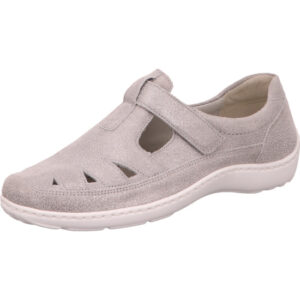 Waldläufer Halbschuh Damen mit Klettverschluss silber und weißer Sohle