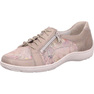 Waldläufer Halbschuh Damen geschnürt mir Reißverschluss an der Seite rosa mit Musterung und weißer Sohle