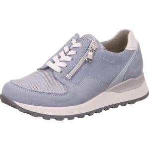 Waldläufer Damen Halbschuh blau kombi mit weißer Schnürung und Reißverschluss mit weißer Sohle