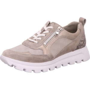 Waldläufer Halbschuh Damen geschnürt mit Reißverschluss an der Seite beige kombi mit weißer Sohle
