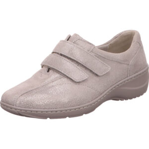 Waldläufer Halbschuh Damen mit Klettverschluss beige silber mit beiger Sohle