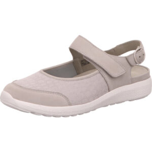 Walläufer Halbschuh Damen mit Klettverschlusss und Schnalle beige kombi mit weißer Sohle