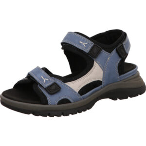 Waldläufer Sandalette Damen mit Klettverschluss blau beige mit grau schwarzer Sohle
