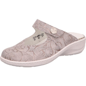 Waldläufer Damen Clogs stein mit weiß und Klett mit weißer Sohle