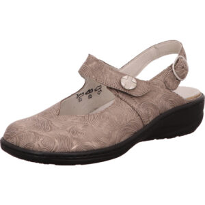 Waldläufer Damen Clogs stein mit weiß und Klett und Schnalle mit schwarzer Sohle